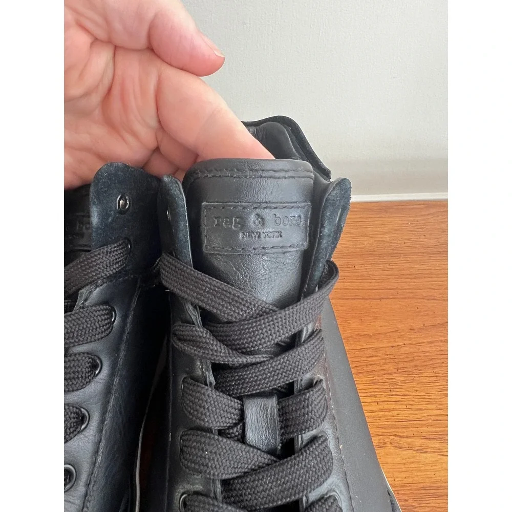 Rag & Bone Black Leather Suede High Top Sneakers Size 38 White Sole